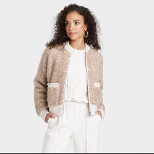 A New Day Women's Lady Bomber Jacket Cardigan Sweater Camel Size: S